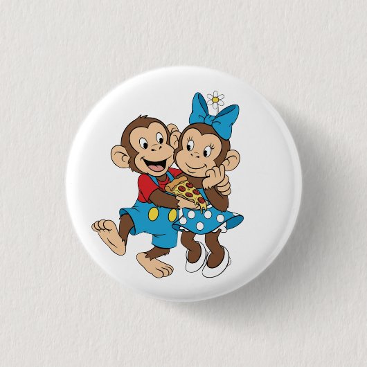 Zina en Mimo met een plak pizza. Ronde Button 3,2 Cm (Voorkant)
