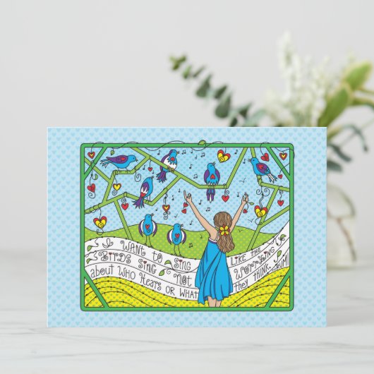 Zing als de vogelkaart Sing_Flat Card 7"x5" (Staand voorkant)