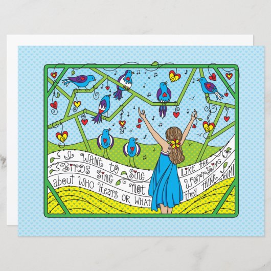 Zing als het vogelblad 11 x 8,5 inch (Voorkant / Achterkant)