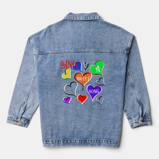 Zing een lied Kleurrijke Harten Rood Sinaasappel G Denim Jacket (Achterkant)