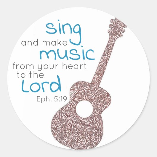 "Zing en maak muziek..." Guitar Round Stickers (Voorkant)