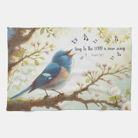 Zing tot de HEER een nieuw lied Psalm 96:1 Theedoek (Horizontaal)