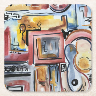 Zingen in de keuken - Abstracte aquarel kunst Kartonnen Onderzetters