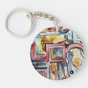 Zingen in de keuken-Abstracte aquarel kunst Sleutelhanger