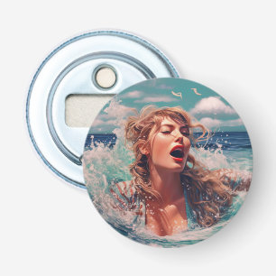 Zingen in de oceaan button flesopener