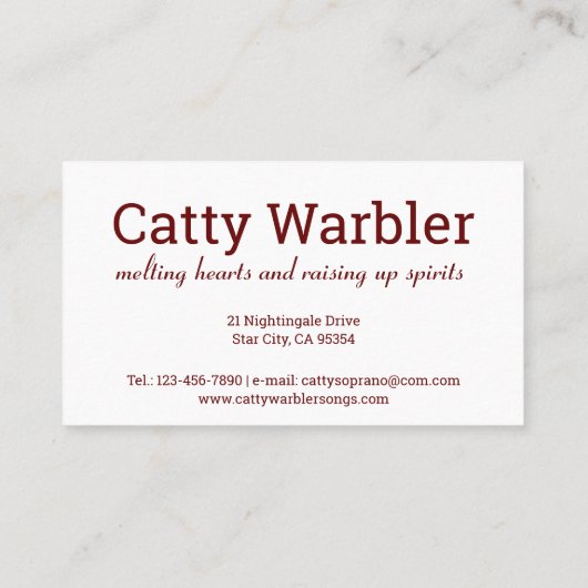 Zingen Kat coloratuursopraan grappig Visitekaartje (Achterkant)