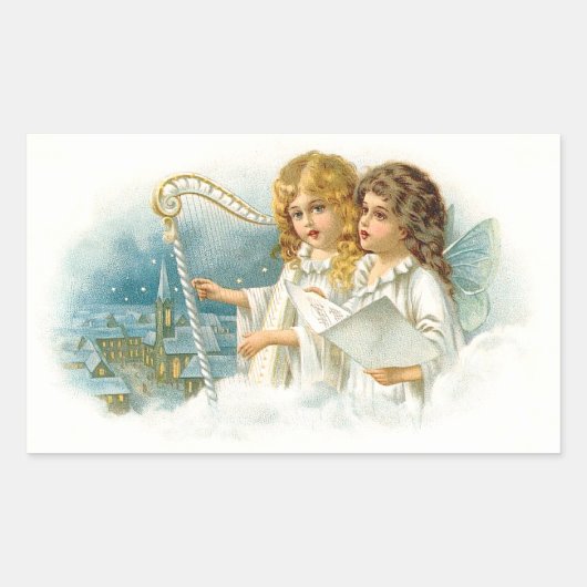 Zingen Kerstengelen Rechthoekige Sticker (Voorkant)