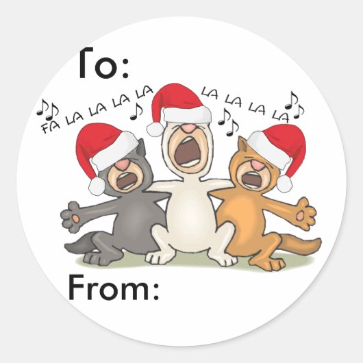 Zingen Kerstkatten Ronde Sticker (Voorkant)
