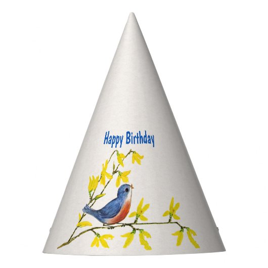 Zingen Red Blue Bird op tak Verjaardagen Bloemen Feesthoedjes (Voorkant)