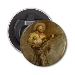 Zingen Spaanse cowboy en banjo spelen Trail Song Button Flesopener