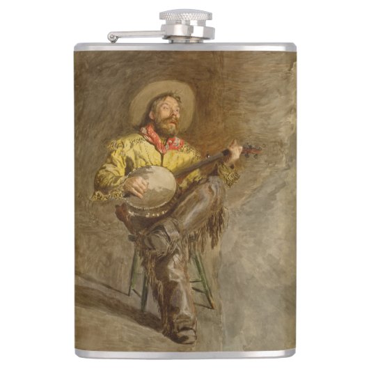 Zingen Spaanse cowboy en banjo spelen Trail Song Heupfles (Voorkant)