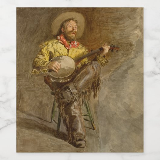 Zingen Spaanse cowboy en banjo spelen Trail Song Wijn Etiket (Enkel label)