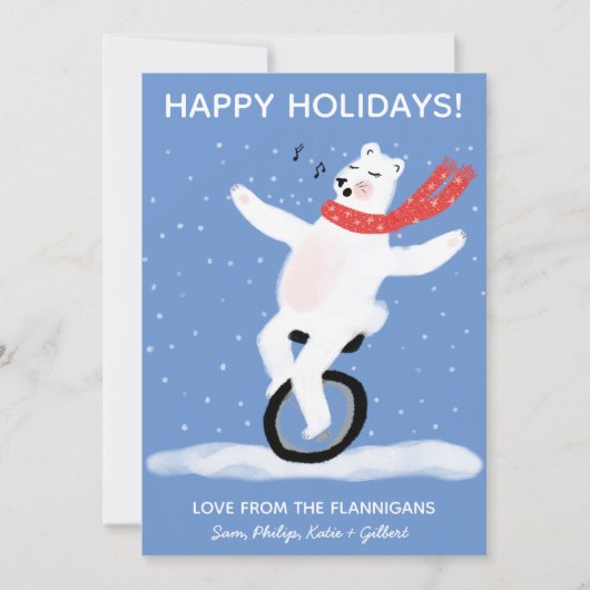 Zingen Unicycle Polar Beer Kerst Custom Feestdagenkaart (Voorkant)
