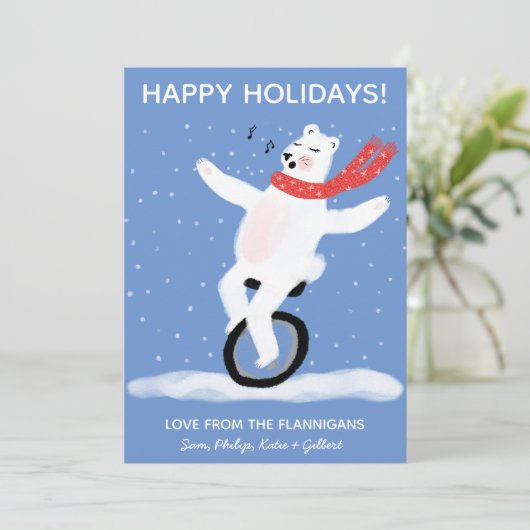 Zingen Unicycle Polar Beer Kerst Custom Feestdagenkaart (Staand voorkant)