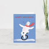 Zingen Unicycle Polar Beer Kerst Punny Custom Feestdagen Kaart (Voorkant)