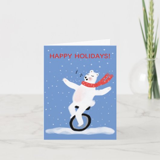 Zingen Unicycle Polar Beer Kerst Punny Custom Feestdagen Kaart (Voorkant)