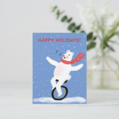 Zingen Unicycle Polar Beer Kerst Schattigee Custom Feestdagenkaart (Staand voorkant)