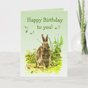 Zingend Bunny Rabbit in Grass Birthday Card Kaart