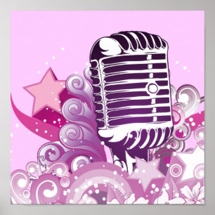 zingend diva microfoonvector poster