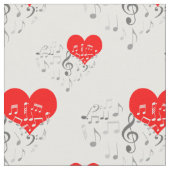 Zingend hartpatroon. Rode harten, grijze noten Stof (Close Up)