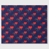 Zingend Heart Pattern. Rode harten, kleurrijke not Cadeaupapier (Vlak)