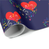 Zingend Heart Pattern. Rode harten, kleurrijke not Cadeaupapier (Rol Hoek)