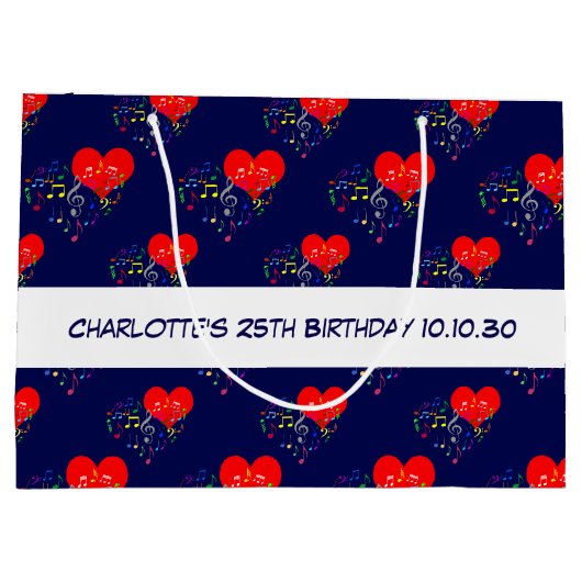 Zingend Heart Pattern. Rode harten, kleurrijke not Groot Cadeauzakje (Achterkant)