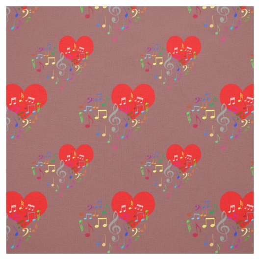 Zingend Heart Pattern. Rode harten, kleurrijke not Stof (Swatch)