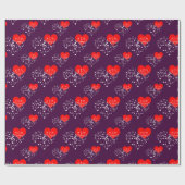 Zingend Heart Pattern. Rode harten, witte noten Cadeaupapier (Vlak)