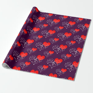 Zingend Heart Pattern. Rode harten, witte noten Cadeaupapier