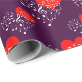 Zingend Heart Pattern. Rode harten, witte noten Cadeaupapier (Rol Hoek)