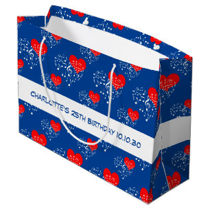 Zingend Heart Pattern. Rode harten, witte noten Groot Cadeauzakje