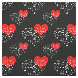 Zingend Heart Pattern. Rode harten, witte noten Stof