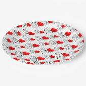 Zingend Heart Pattern. Rode harten, zwarte bladzij Papieren Bordje (Gekanteld)