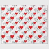 Zingend Heart Pattern. Rode harten, zwarte noten Cadeaupapier (Vlak)