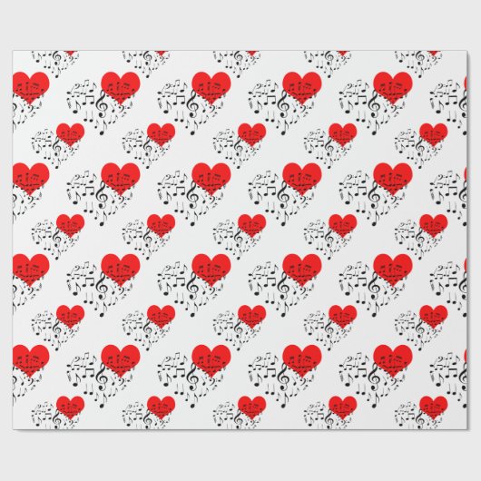 Zingend Heart Pattern. Rode harten, zwarte noten Cadeaupapier (Vlak)