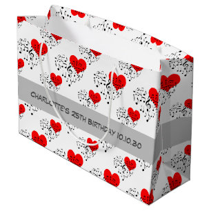 Zingend Heart Pattern. Rode harten, zwarte noten Groot Cadeauzakje