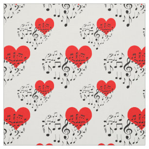 Zingend Heart Pattern. Rode harten, zwarte noten Stof