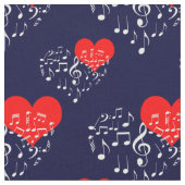 Zingend Heart Pattern. Witte noten, marineachtergr Stof (Close Up)