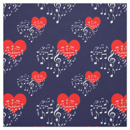 Zingend Heart Pattern. Witte noten, marineachtergr Stof