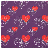 Zingend Heart Pattern. Witte noten op Violet Stof (Swatch)