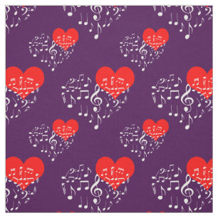 Zingend Heart Pattern. Witte noten op Violet Stof