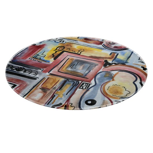 Zingend in de keuken-hand gesneden moderne kunst snijplank (Hoek)