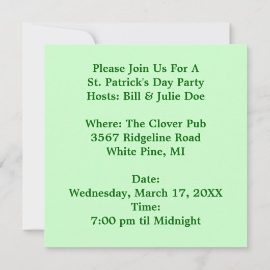 Zingend met Beer St. Patrick's Day Uitnodiging (Achterkant)