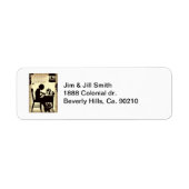 Zingend naaiende dame  sprookje gedicht etiket (Voorkant)