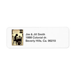 Zingend naaiende dame  sprookje gedicht etiket