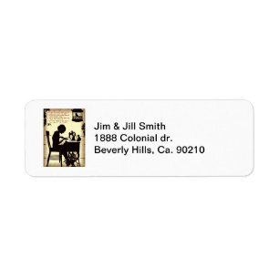 Zingend naaiende dame  sprookje gedicht etiket