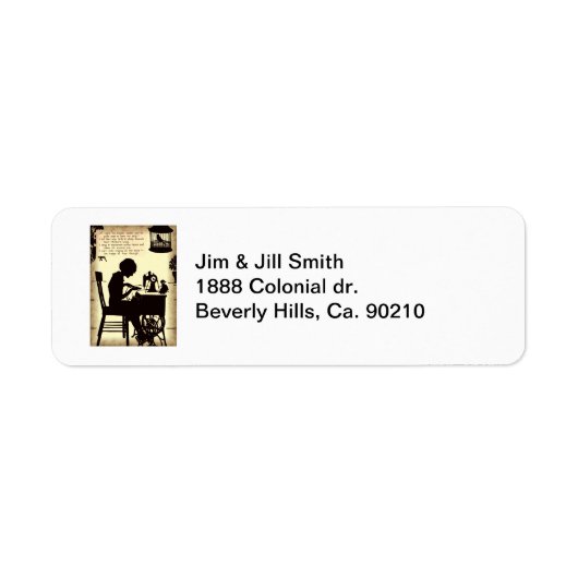 Zingend naaiende dame  sprookje gedicht etiket (Voorkant)