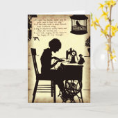 Zingend naaiende dame  sprookje gedicht kaart (Gele Bloem)