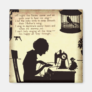 Zingend naaiende dame  sprookje gedicht magneet